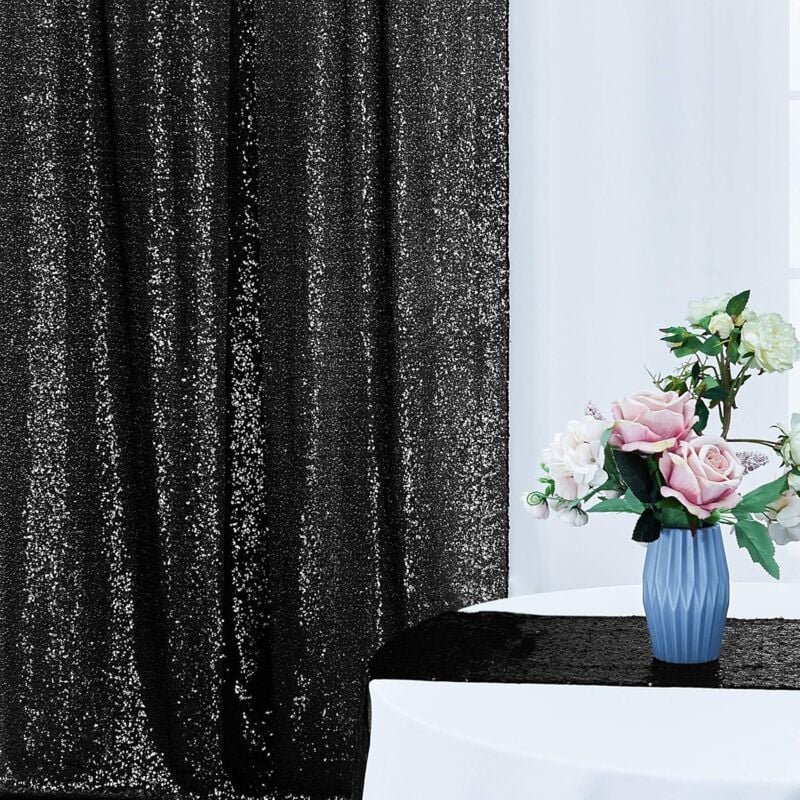 foto del prodotto tende con paillettes nere per fondale, 2 x 2,4 m, 2 pezzi
