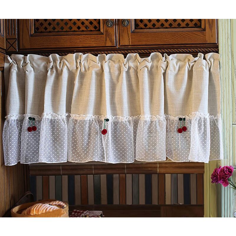 foto del prodotto tende da cucina cafe tende in cotone lino lino ciliegio pizzo breve mezza finestra tenda valance per il bagno camera da letto soggiorno 150 cm l x