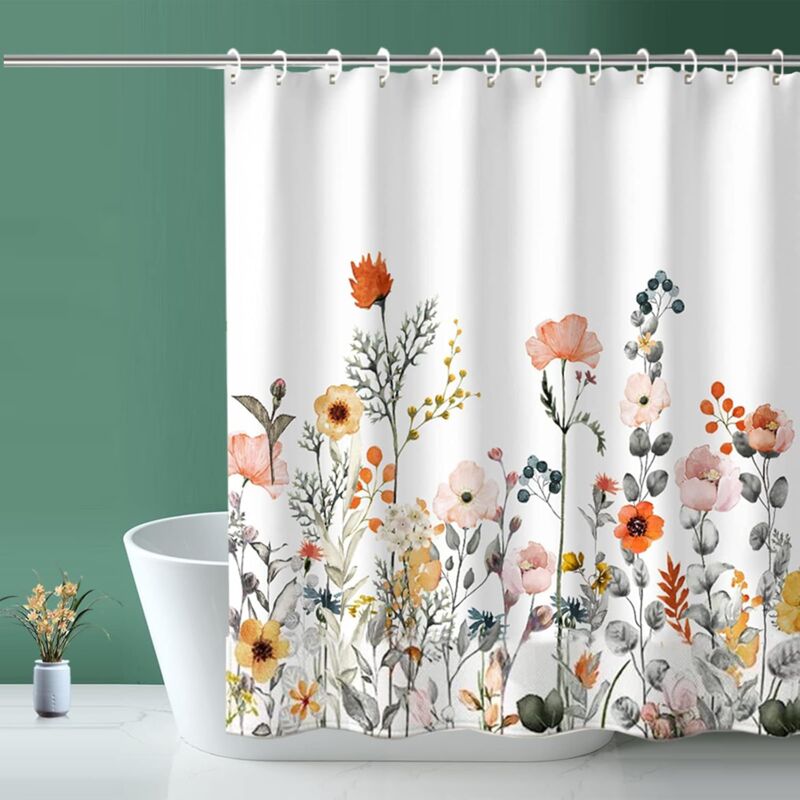 foto del prodotto tende da doccia, tenda da doccia in tessuto con fiori e piante, tenda da doccia bianca per la casa, hotel, tenda da doccia impermeabile lavabile in lavatrice, tenda da doccia per il bagno - bebusingoto