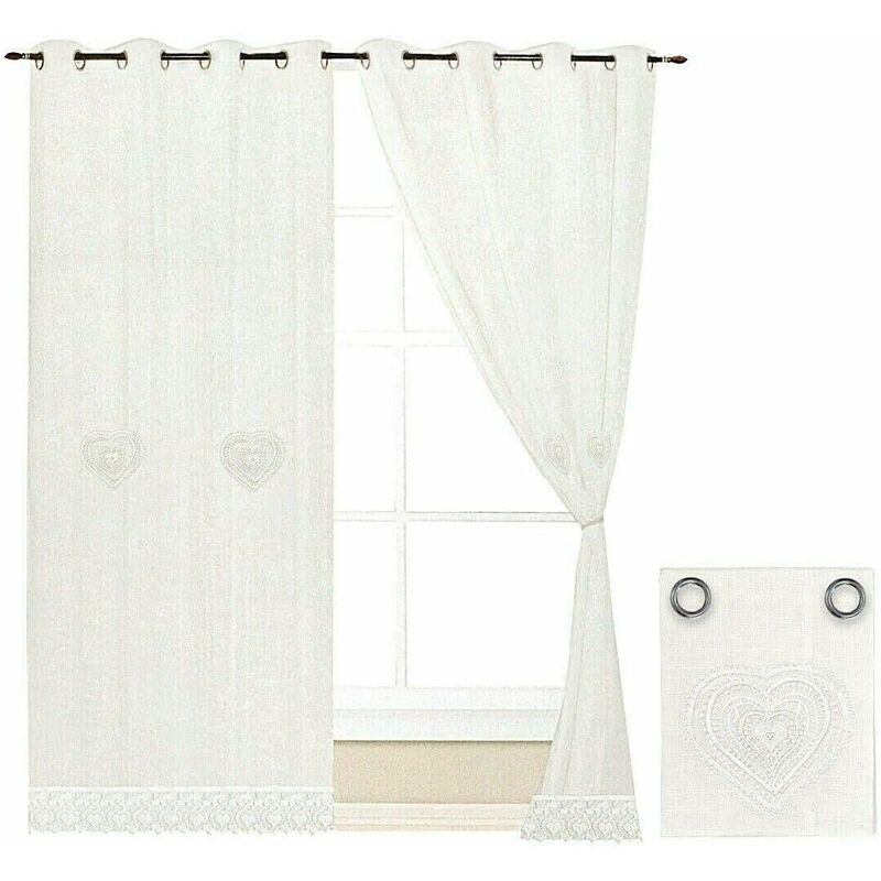 foto del prodotto tende finestre porta interno cuore tessuto semitrasparente bianco coppia 2 pz 140x290 cm