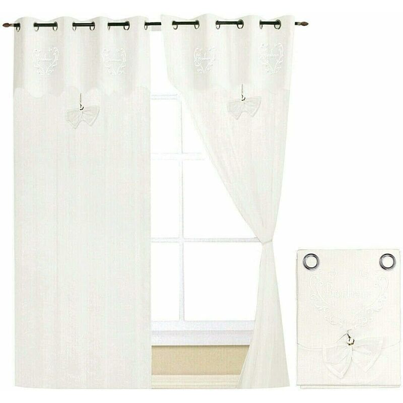 foto del prodotto tende finestre porta interno tessuto lino bianco coppia 2 pz pi misure shabby chic fiocco 140x290 cm