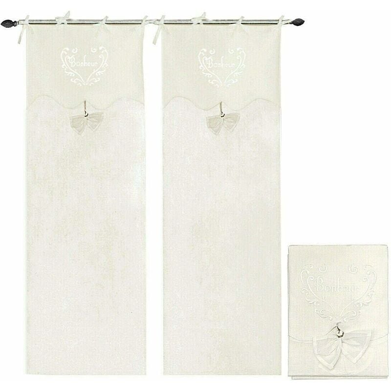 foto del prodotto tende finestre porta interno tessuto lino bianco coppia 2 pz pi misure shabby chic fiocco 60x150 cm