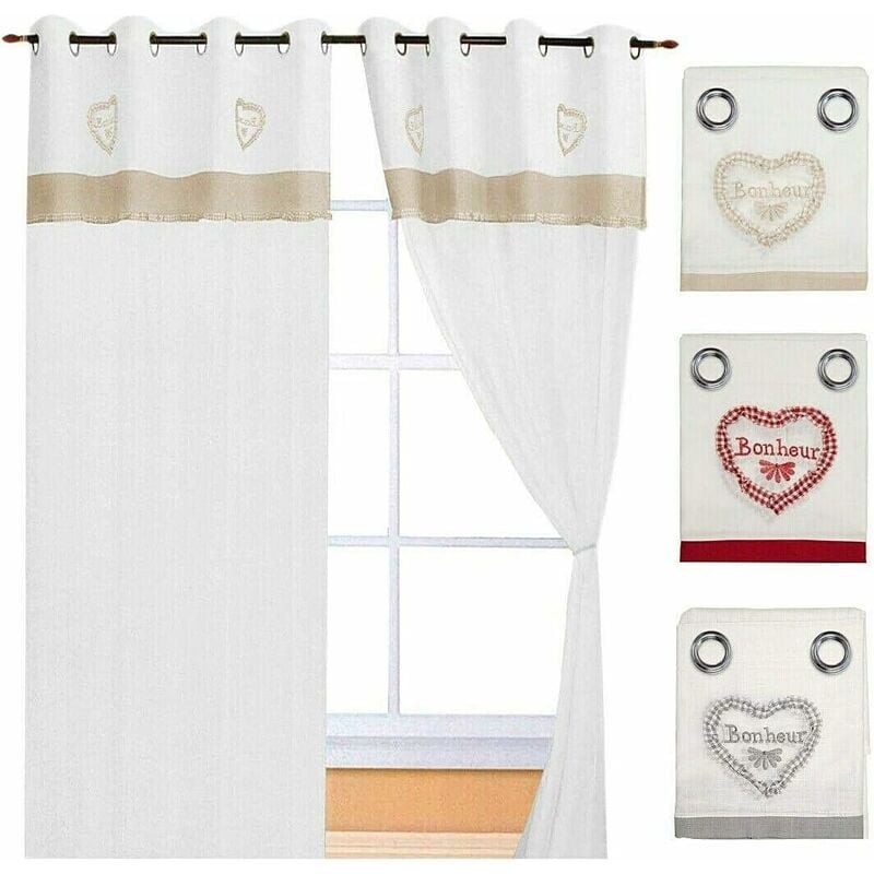 foto del prodotto tende finestre porta interno tessuto lino semitrasparente coppia 2 pz cuore quadretti grigio 140x290 cm