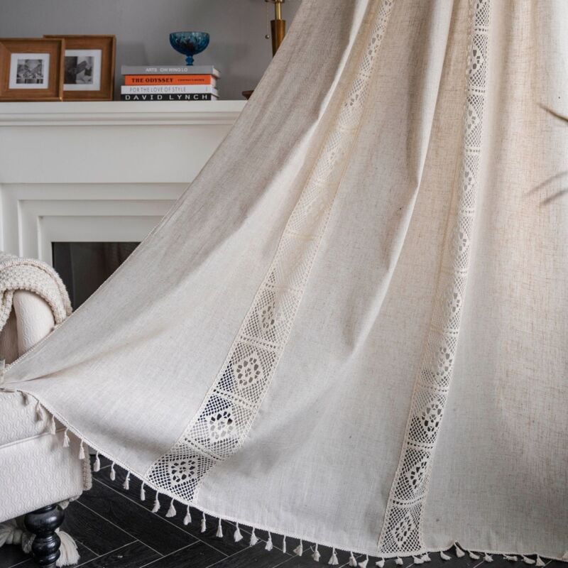 foto del prodotto tende in cotone e lino in stile boh mien inhhub, opache, beige, 150 x 240 cm, gancio cavo, realizzate in poliestere e lino
