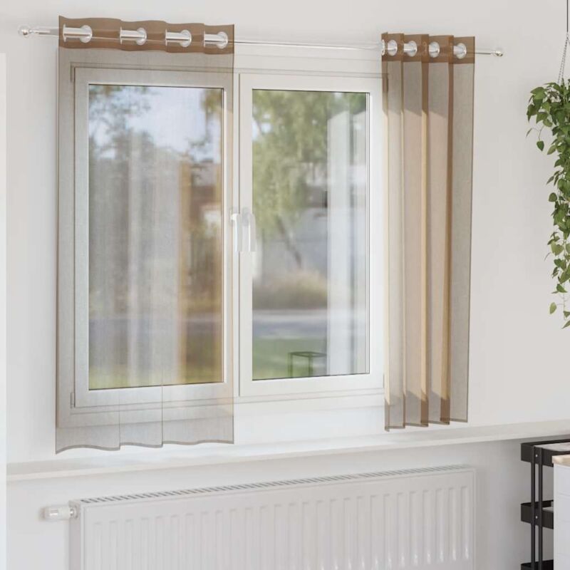 foto del prodotto tende in voile con occhielli 2 pz marrone chiaro vidaxl