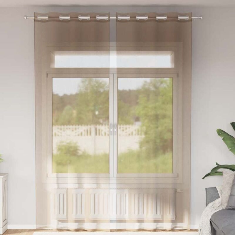 foto del prodotto tende in voile con occhielli 2 pz marrone chiaro vidaxl
