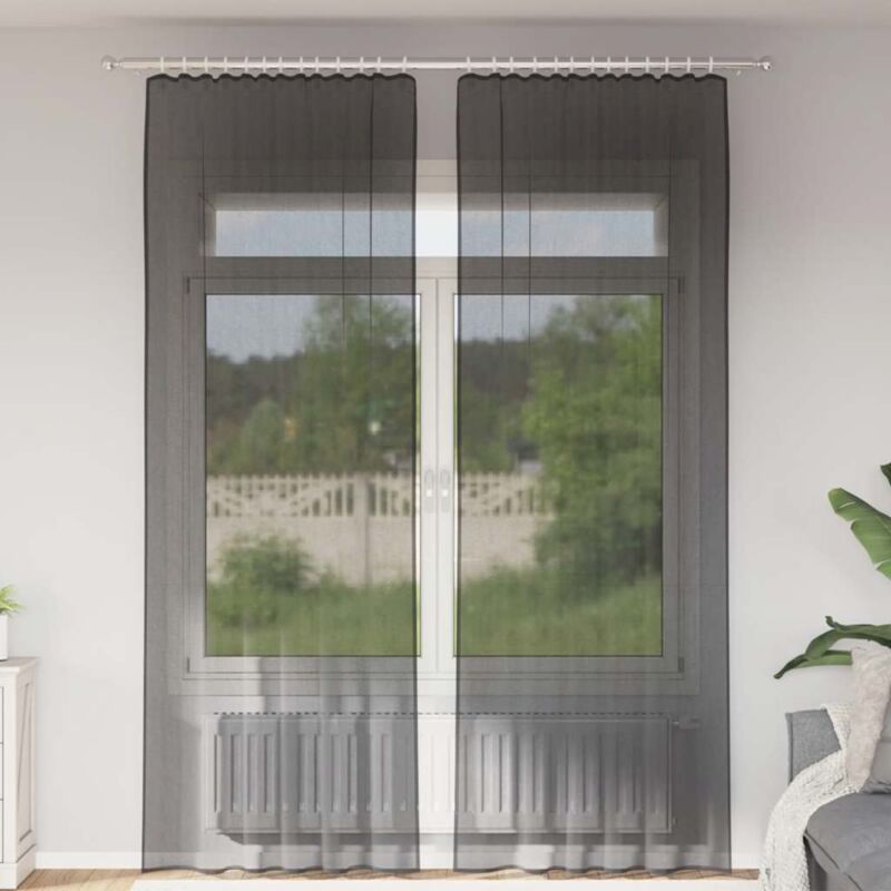 foto del prodotto tende in voile con tasche per aste 2 pz nero vidaxl