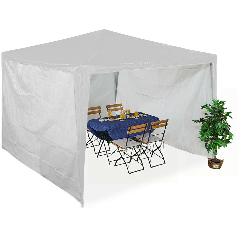 immagine 0 del prodotto tende laterali per gazebo 2x3 m, set 3, pareti in telo pe impermeabile, chiusure a strappo, parasole, bianco relaxdays