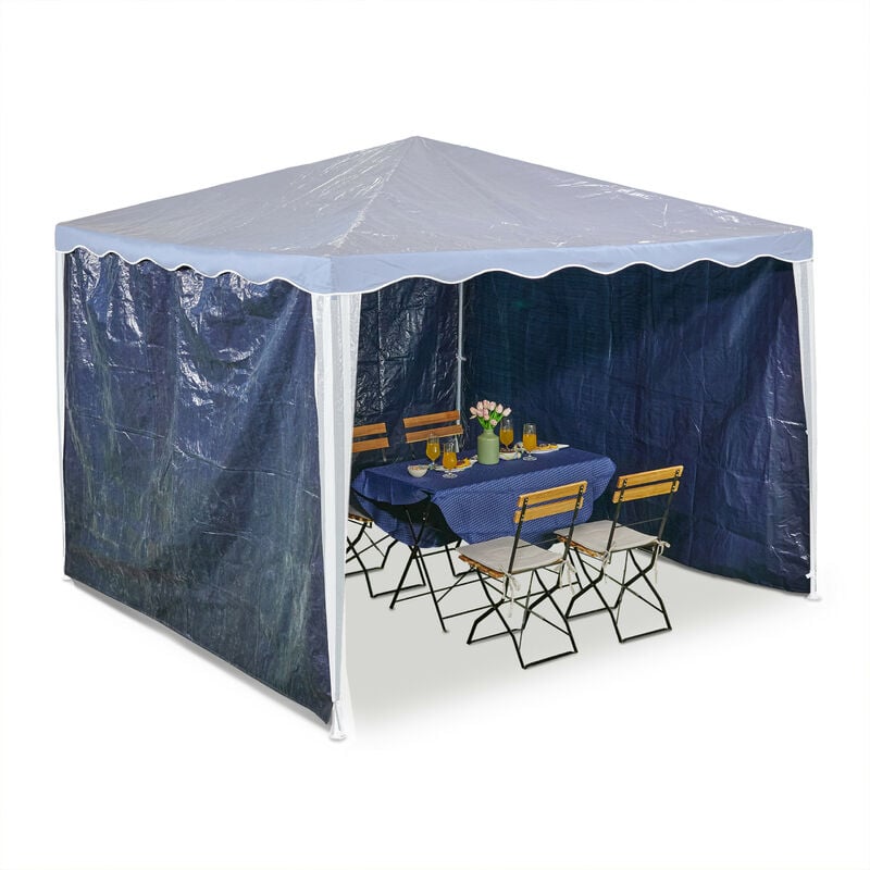 foto del prodotto tende laterali per gazebo 2x3 m, set 3, telo impermeabile, pareti in pe con chiusure a strappo, blu scuro relaxdays