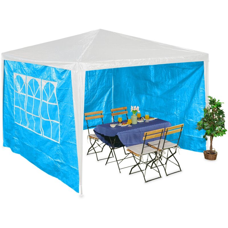 foto del prodotto tende laterali per gazebo 2x3 m, set 3, telo impermeabile, pareti in pe con chiusure a strappo e finestra, blu relaxdays