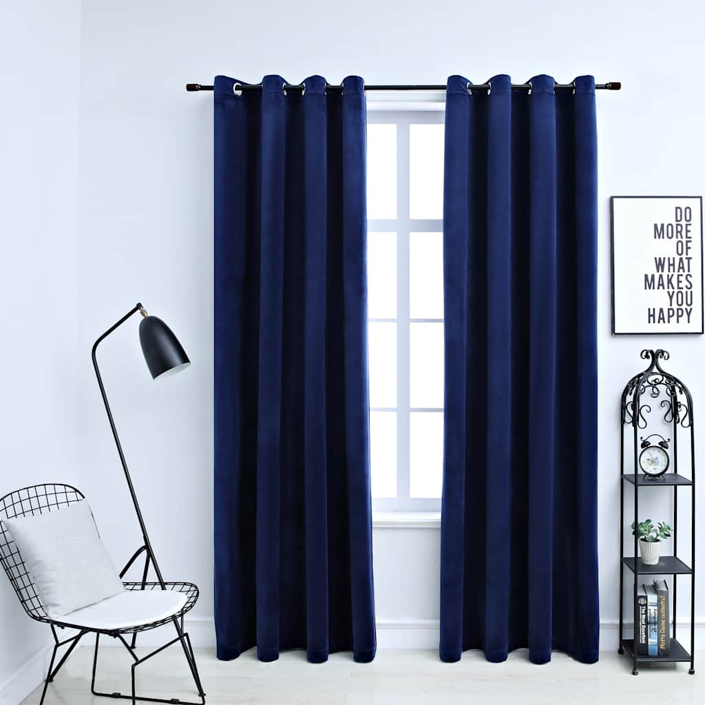 foto del prodotto tende oscuranti con anelli 2 pz blu scuro in velluto 140x175 cm cod mxl 58307