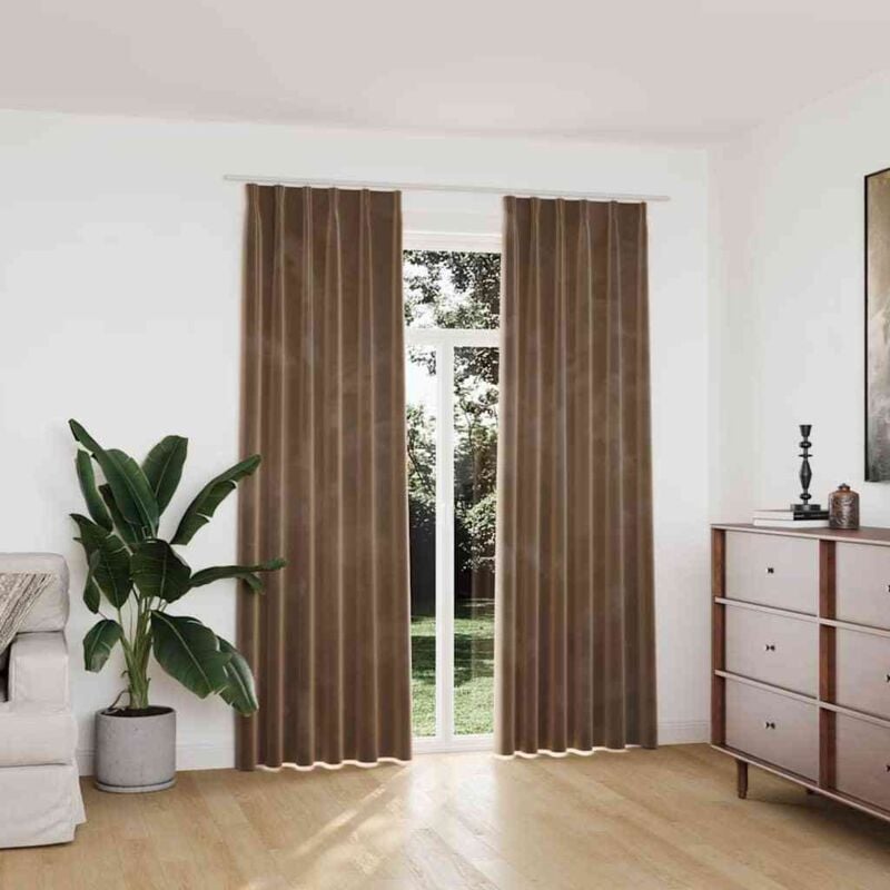 foto del prodotto tende oscuranti con ganci 2 pz beige in velluto 140x225 cm - vidaxl