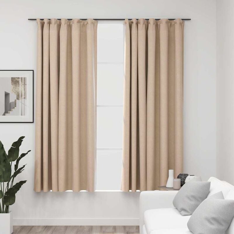 foto del prodotto tende oscuranti con ganci effetto lino 2 pz beige 140x175 cm vidaxl