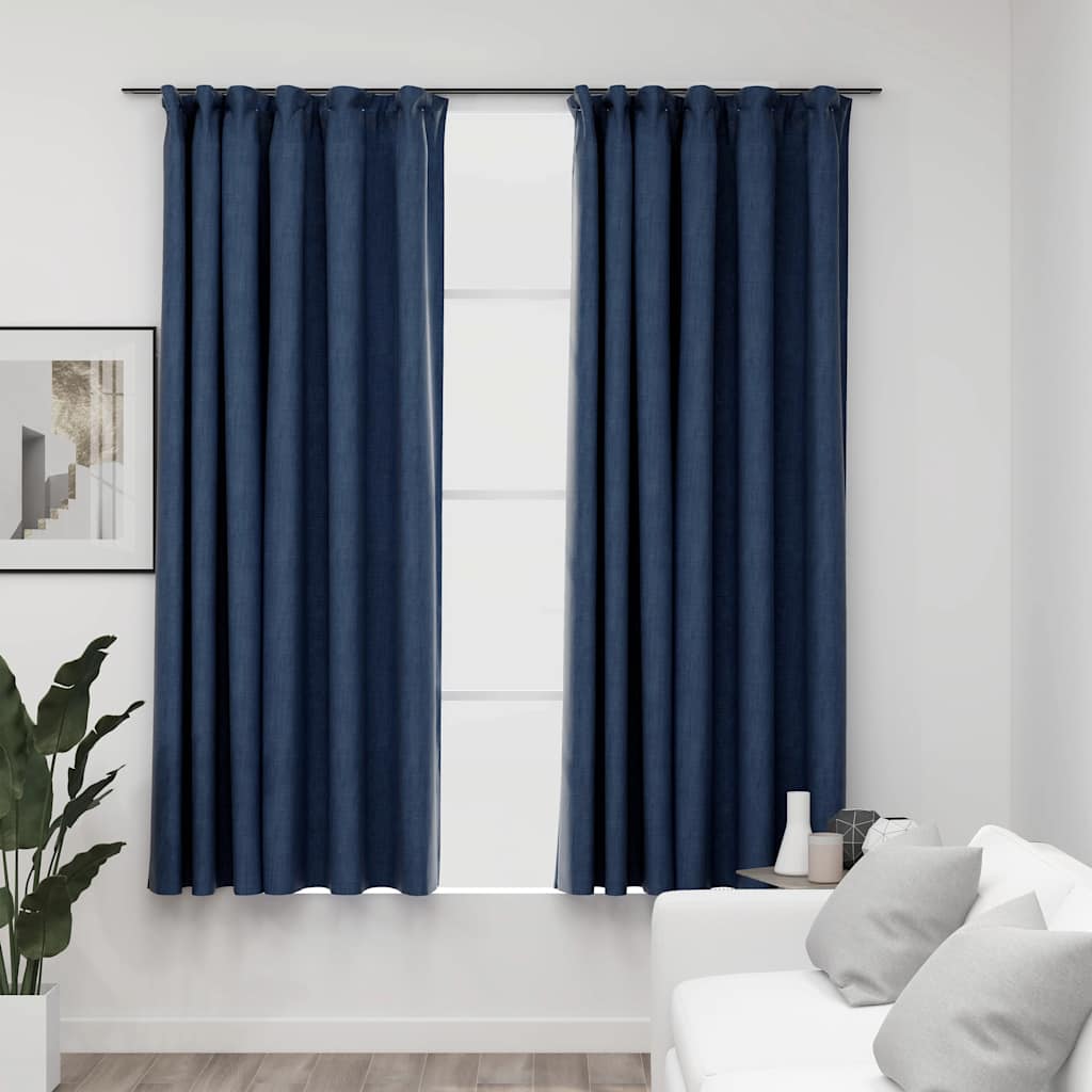 foto del prodotto tende oscuranti con ganci effetto lino 2 pz blu 140x175 cm cod mxl 58229