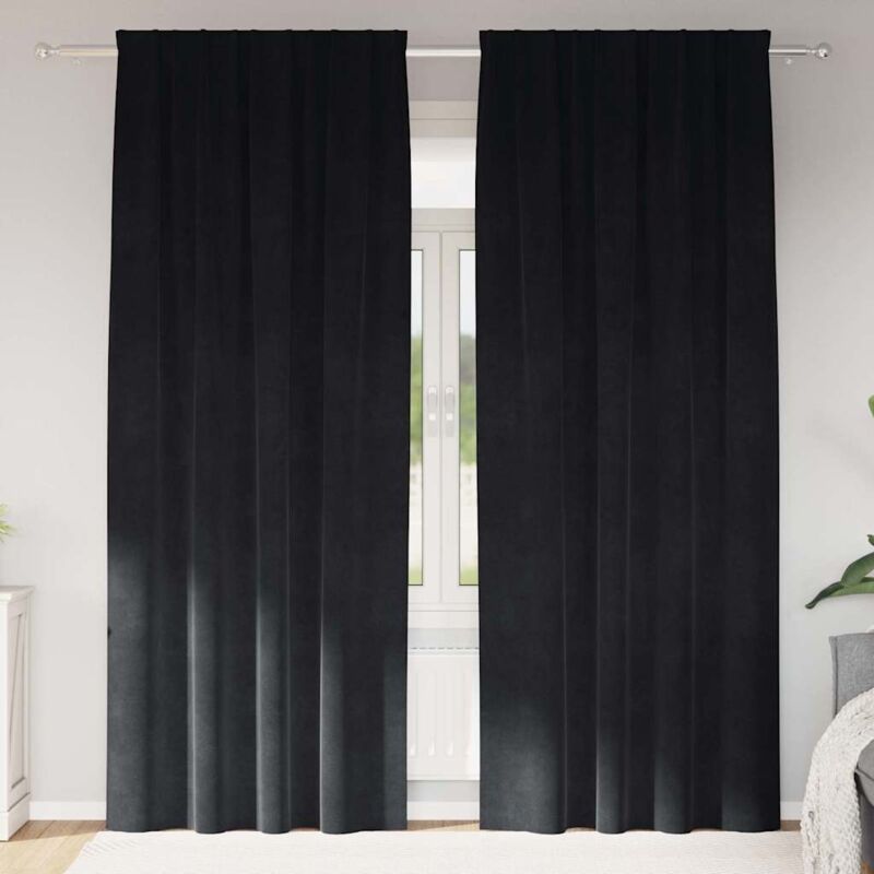 foto del prodotto tende oscuranti con nastro superiore 2 pezzi in velluto nero vidaxl