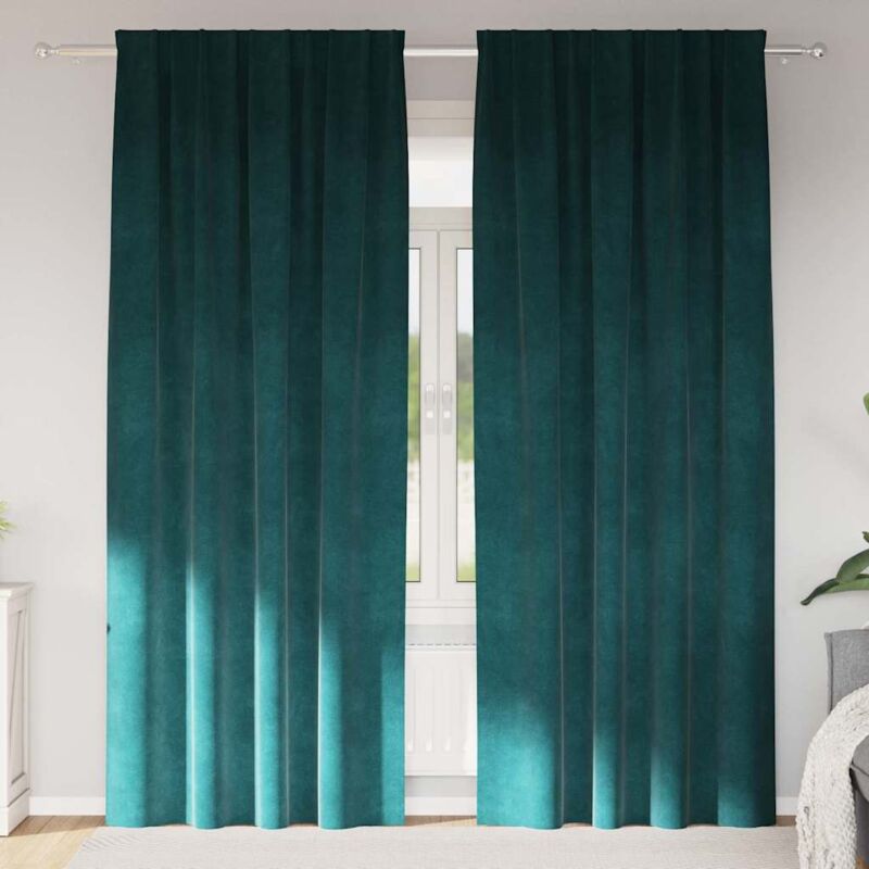 foto del prodotto tende oscuranti con nastro superiore 2 pz verde scuro in velluto vidaxl