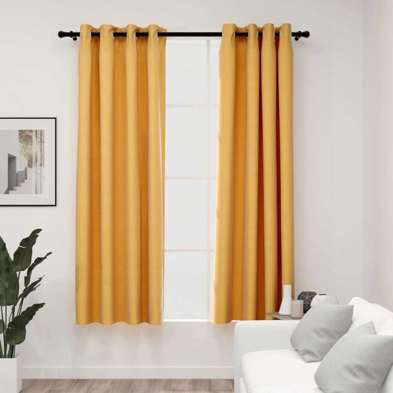 foto del prodotto tende oscuranti effetto lino con occhielli 2 pz 140 x 175 cm vari colori colore giallo
