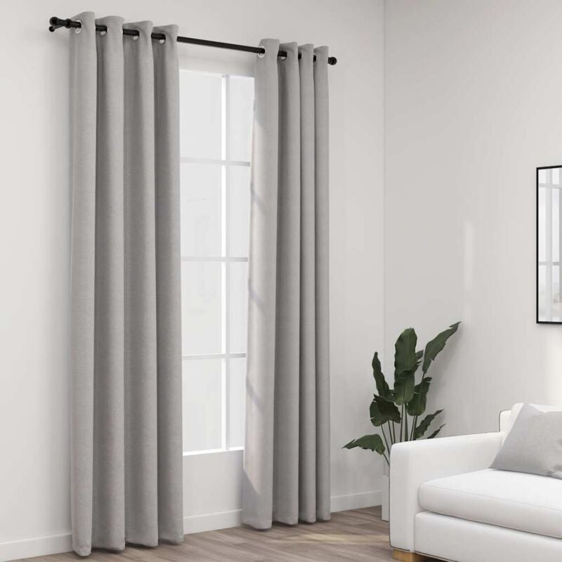 foto del prodotto tende oscuranti effetto lino con occhielli 2 pz 140 x 225 cm vari colori colore grigio