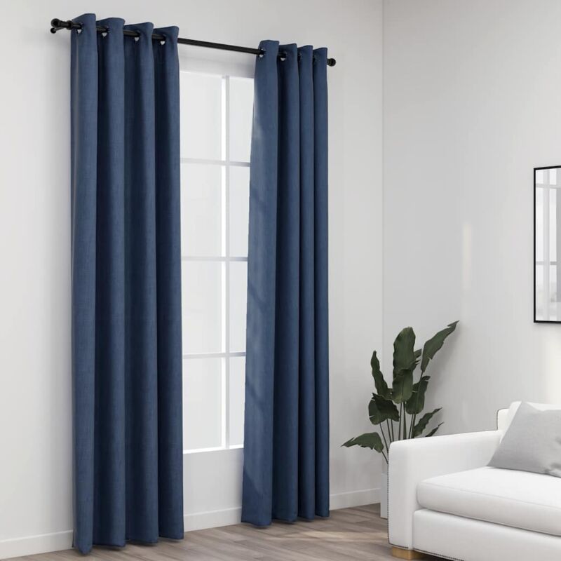 foto del prodotto tende oscuranti effetto lino con occhielli 2 pz blu 140x225 cm vidaxl