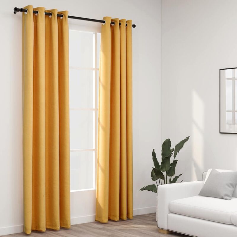 foto del prodotto tende oscuranti effetto lino con occhielli 2pz gialle 140x225cm vidaxl