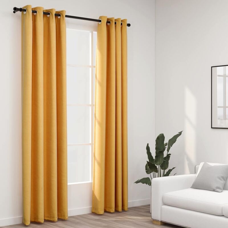 foto del prodotto tende oscuranti effetto lino con occhielli 2pz gialle 140x245cm vidaxl