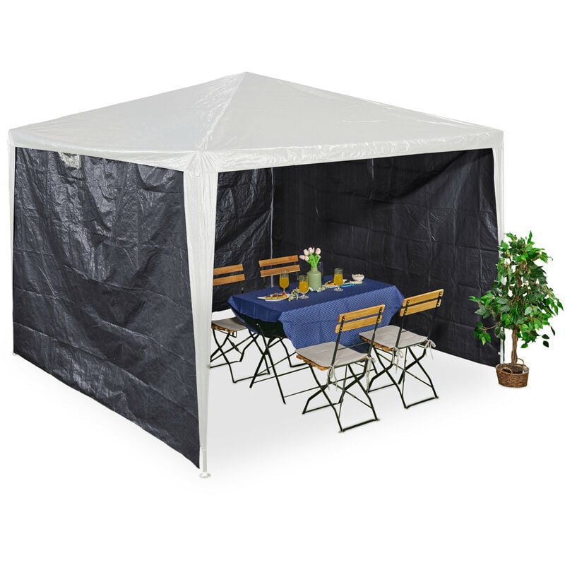 foto del prodotto tende per gazebo laterali 2x3 m, set 3, telo impermeabile, pareti in pe con chiusure a strappo, grigio scuro relaxdays