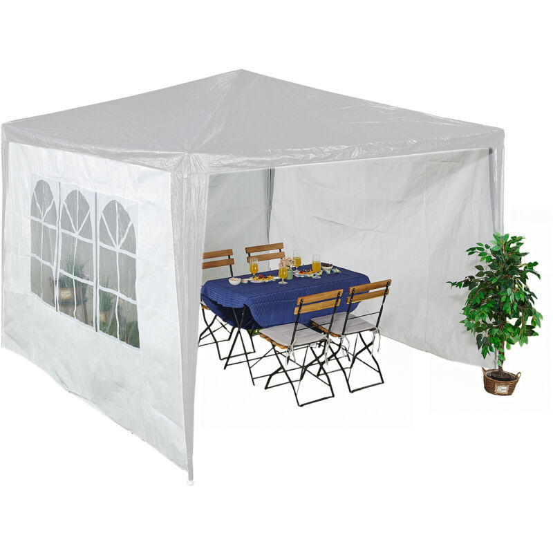 foto del prodotto tende per gazebo laterali, set 3, telo impermeabile, pareti in pe, chiusura a strappo, 2x3 m, finestra, bianco relaxdays