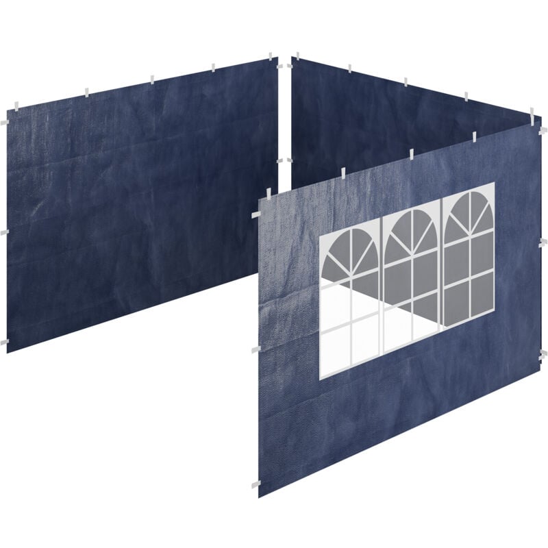 foto del prodotto tende per gazebo laterali, set 3, telo impermeabile, pareti in pe, chiusura a strappo, 2x3 m, finestra, blu relaxdays