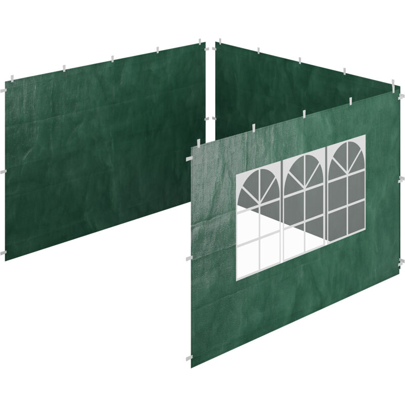 foto del prodotto tende per gazebo laterali, set 3, telo impermeabile, pareti in pe, chiusura a strappo, 2x3 m, finestra, verde relaxdays