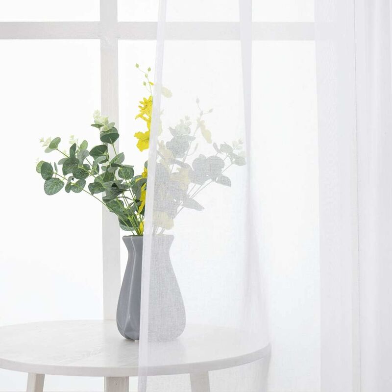 foto del prodotto tende trasparenti 2 pannelli in poliestere resistente con passanti morbido e moderno per camera da letto ufficio cameretta bambini 140x160 cm bianco