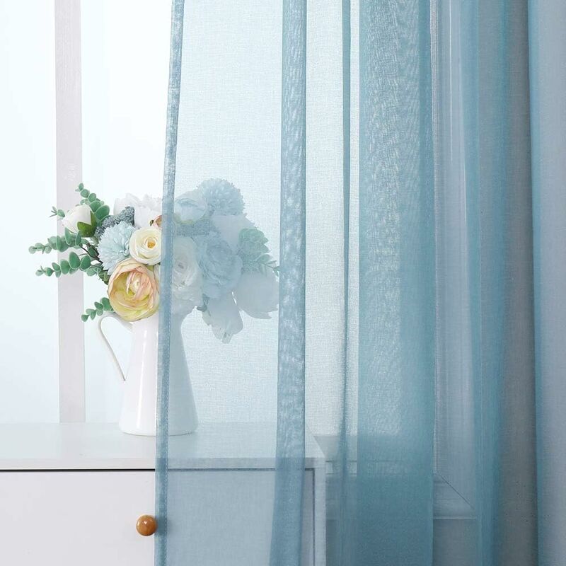 foto del prodotto tende trasparenti 2 pannelli in poliestere resistente con passanti morbido e moderno per camera da letto ufficio cameretta bambini 140x215 cm blu