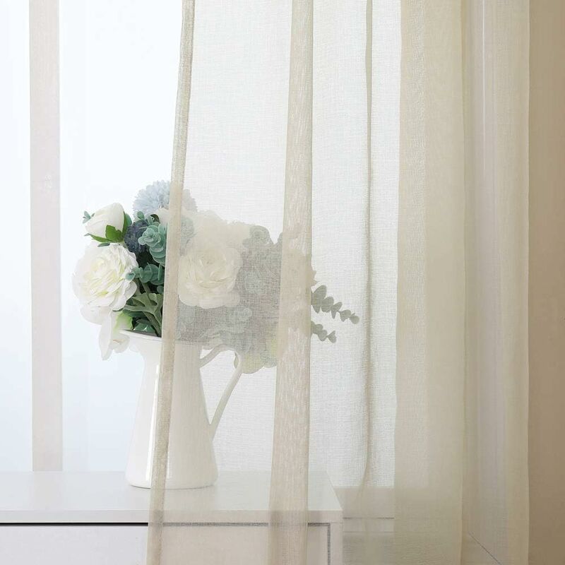 foto del prodotto tende trasparenti 2 pannelli in poliestere resistente con passanti morbido e moderno per camera da letto ufficio cameretta bambini 140x280 cm beige