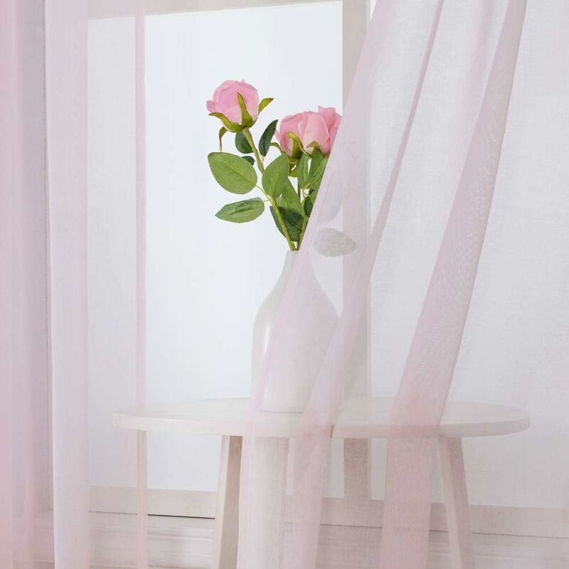 foto del prodotto tende trasparenti 2 pannelli in poliestere resistente con passanti morbido e moderno per camera da letto ufficio cameretta bambini 140x280 cm rosa