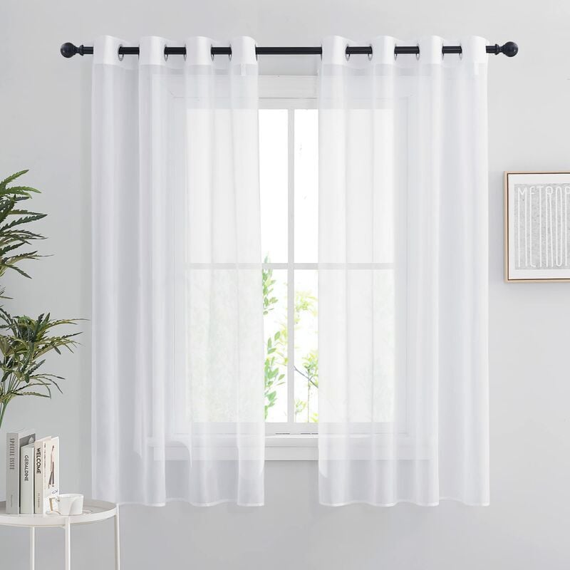 foto del prodotto tende trasparenti bianche, set di 2 tende corte 132 x 160 cm decorazione per la casa camera da letto cucina, organza tulle con occhielli filtro