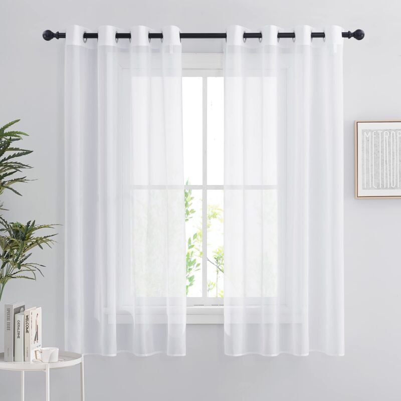 foto del prodotto tende trasparenti bianche set di 2 tende corte 140 x 160 cm, decorazione per la casa, camera da letto, cucina, tulle e organza