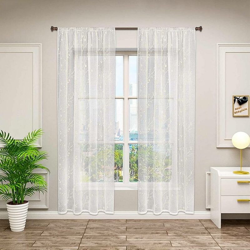 foto del prodotto tende trasparenti senza occhielli per soggiorno camera da letto 2 pannelli voile beige 140x245cm ,tenda senza cinghie woltu