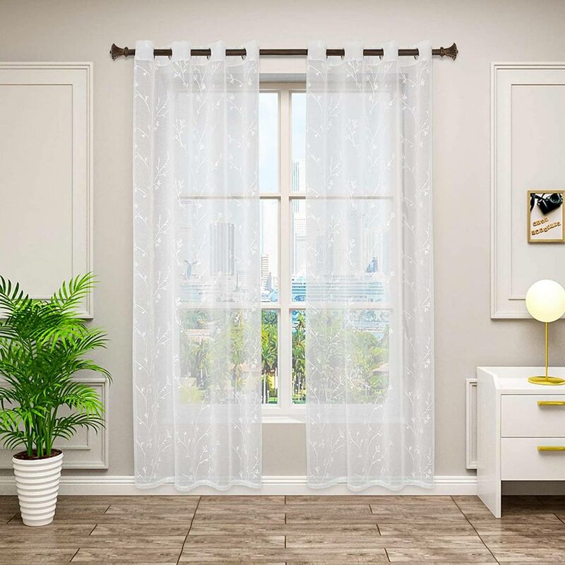foto del prodotto tende trasparenti senza occhielli per soggiorno camera da letto 2 pannelli voile bianco 140x245cm ,tenda senza cinghie woltu