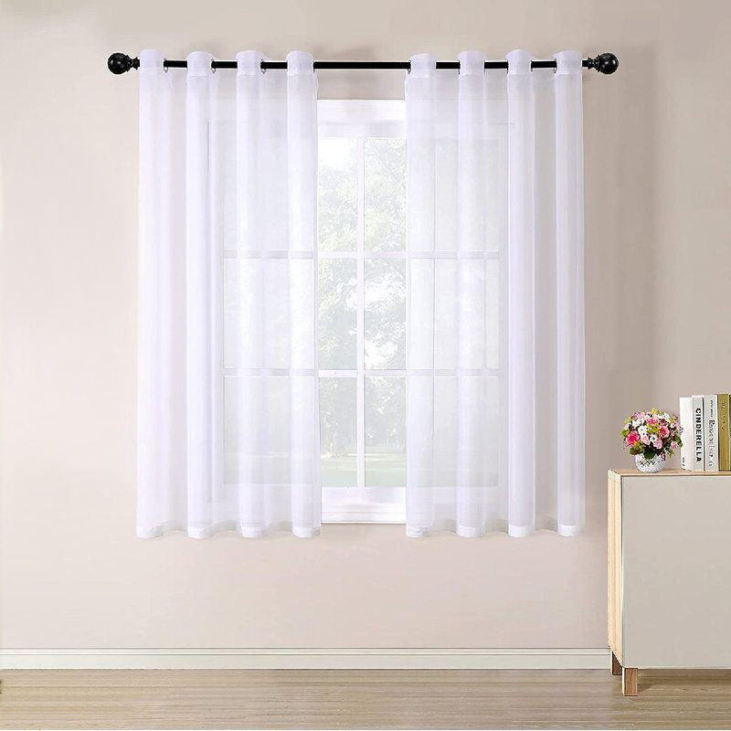 foto del prodotto tende trasparenti sfumate con occhielli per cucina, soggiorno, camera da letto 2 pannelli 140175 cm, bianco bianco fdc