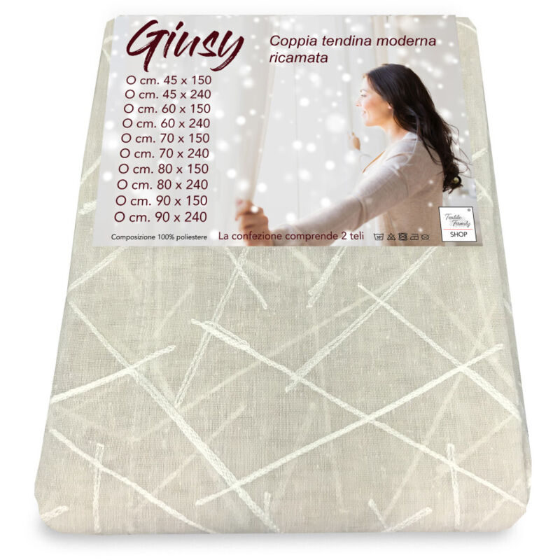 foto del prodotto tendina giusy beige coppia tende vetro moderne semitrasparenti effetto boucl in poliestere coppia 2 teli cm. 60x150