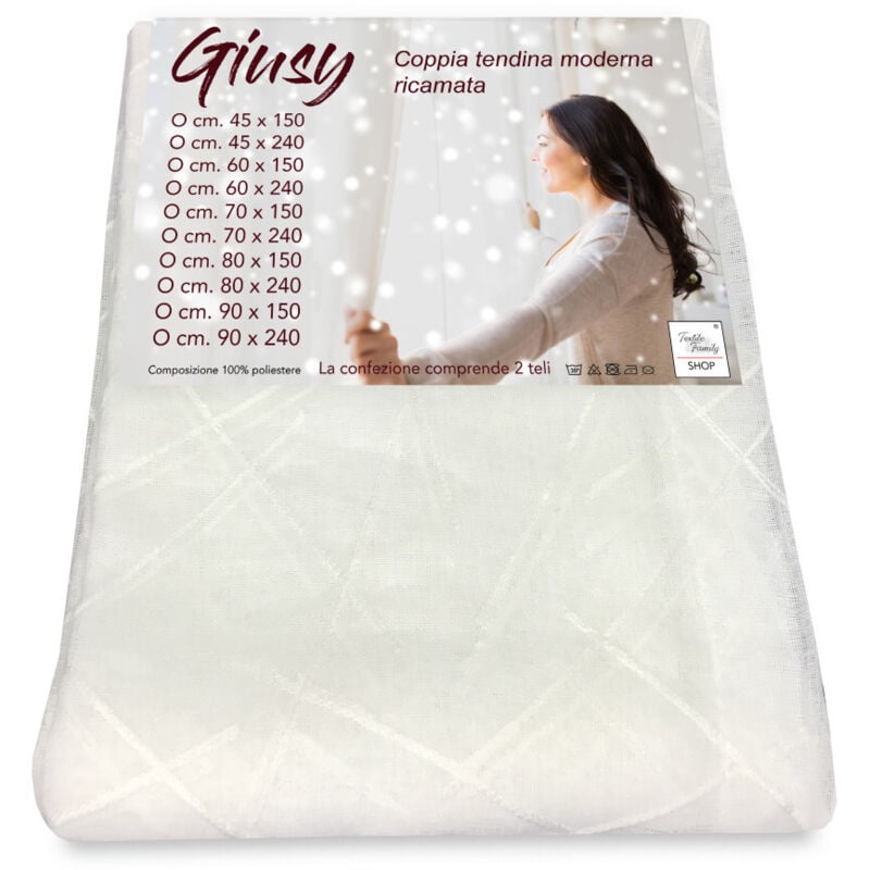 foto del prodotto tendina giusy bianco coppia tende vetro moderne semitrasparenti effetto boucl in poliestere coppia 2 teli cm. 80x240