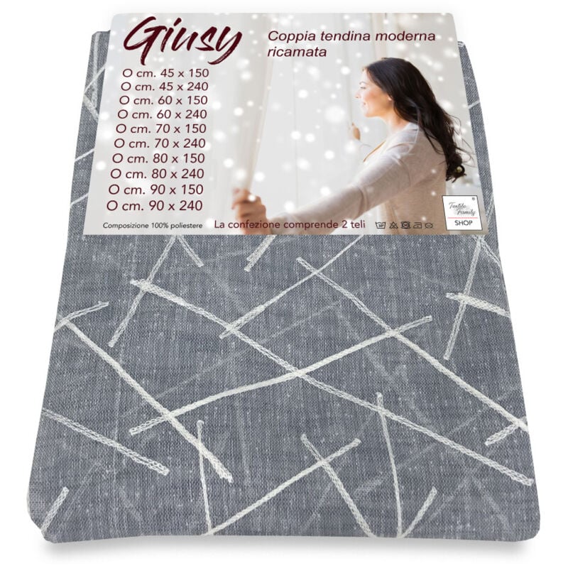 foto del prodotto tendina giusy grigio coppia tende vetro moderne semitrasparenti effetto boucl in poliestere coppia 2 teli cm. 60x150