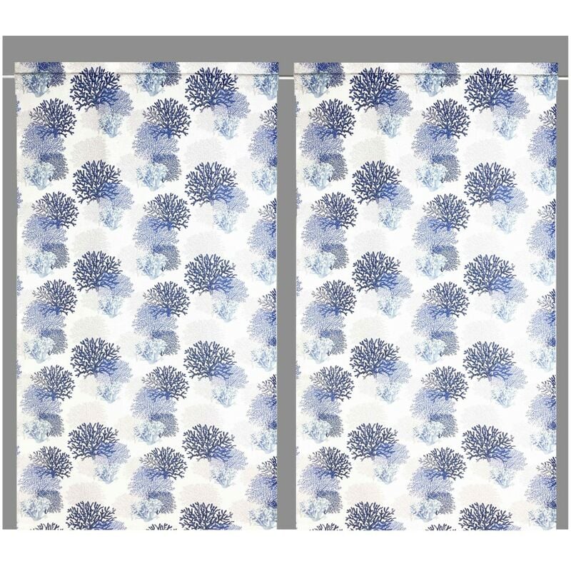 foto del prodotto tendina vetro moderna larga 45 o 60 o 80 coralli blu misto lino made in italy 1 telo cm. 60x150