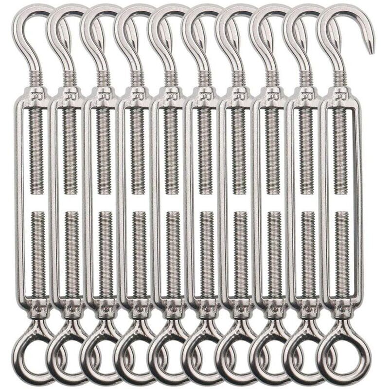 foto del prodotto tenditore a gancio m5 da 10 pezzi occhiello a gancio , tenditore in filo di acciaio inossidabile tenditore a cavo inox per stendibiancheria, cavi in
