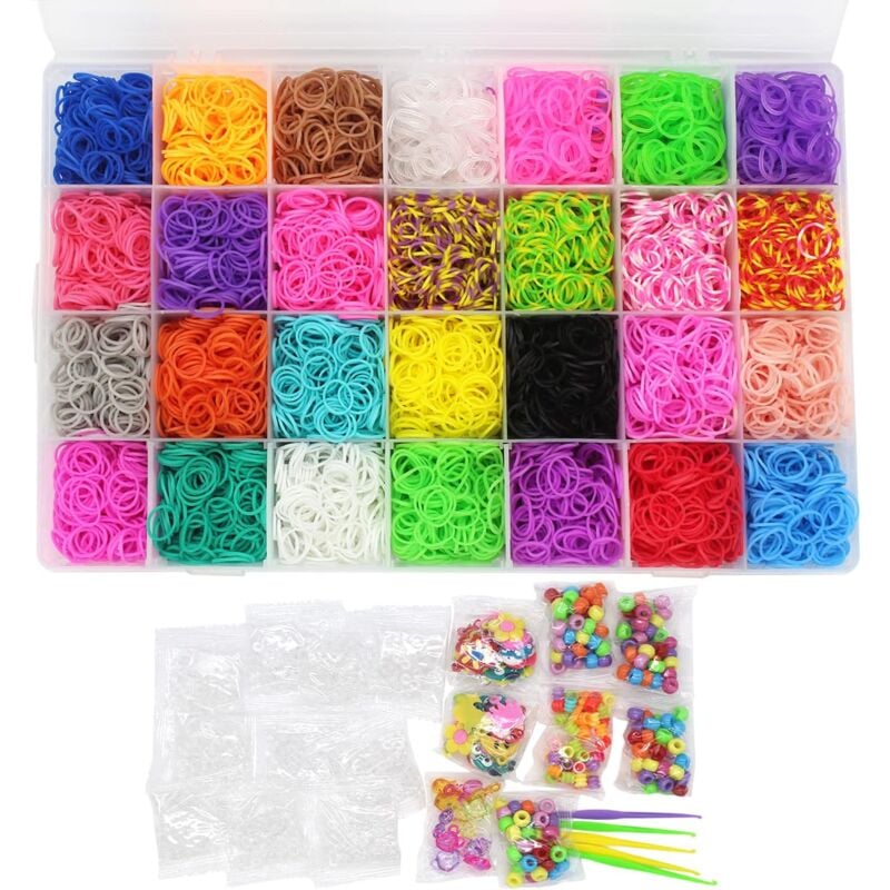 foto del prodotto tenditore elastico 10.000 pezzi di elastici per telaio in gomma, kit per realizzare braccialetti, 500 clip, 175 perline colorate, 24 piccoli