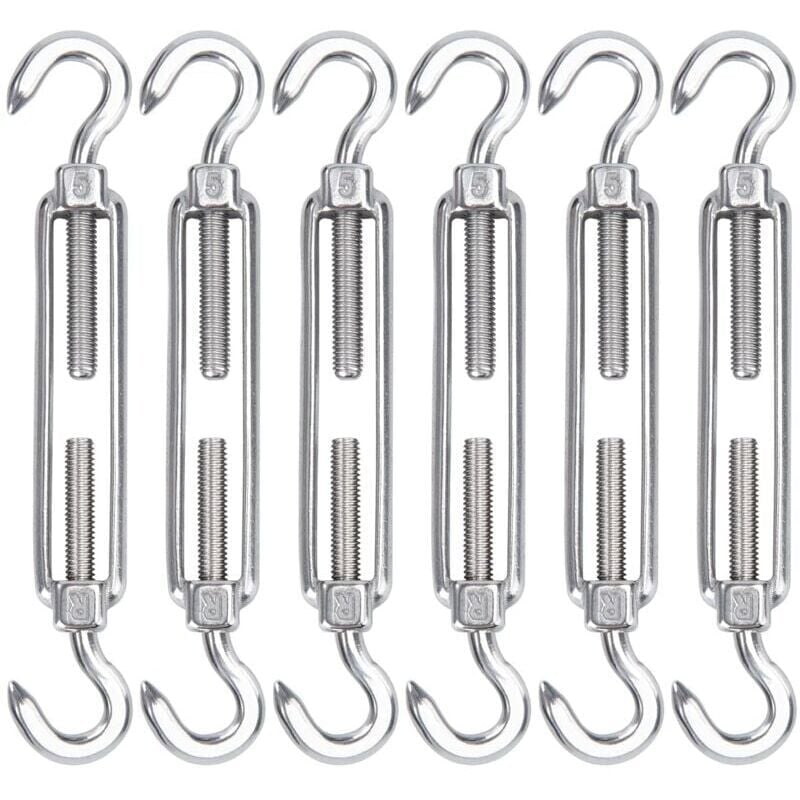 foto del prodotto tenditore per cavi in acciaio inossidabile m5, confezione da 6 ganci e ganci per tenditore in filo metallico, ganci e ganci regolabili per