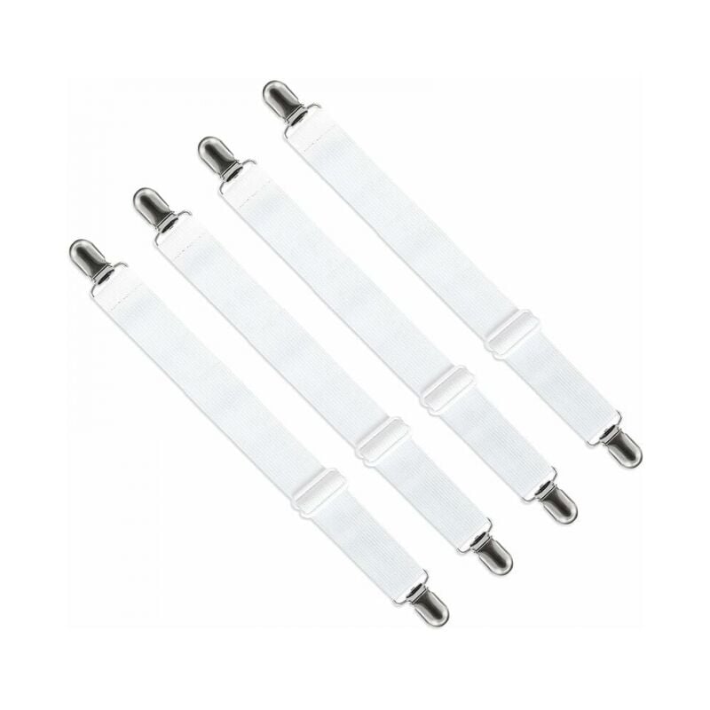 foto del prodotto tenditore per lenzuolo con angoli regolabile, cinghia di fissaggio regolabile per lenzuolo, divano, copertura da stiro bianco, set di 4 