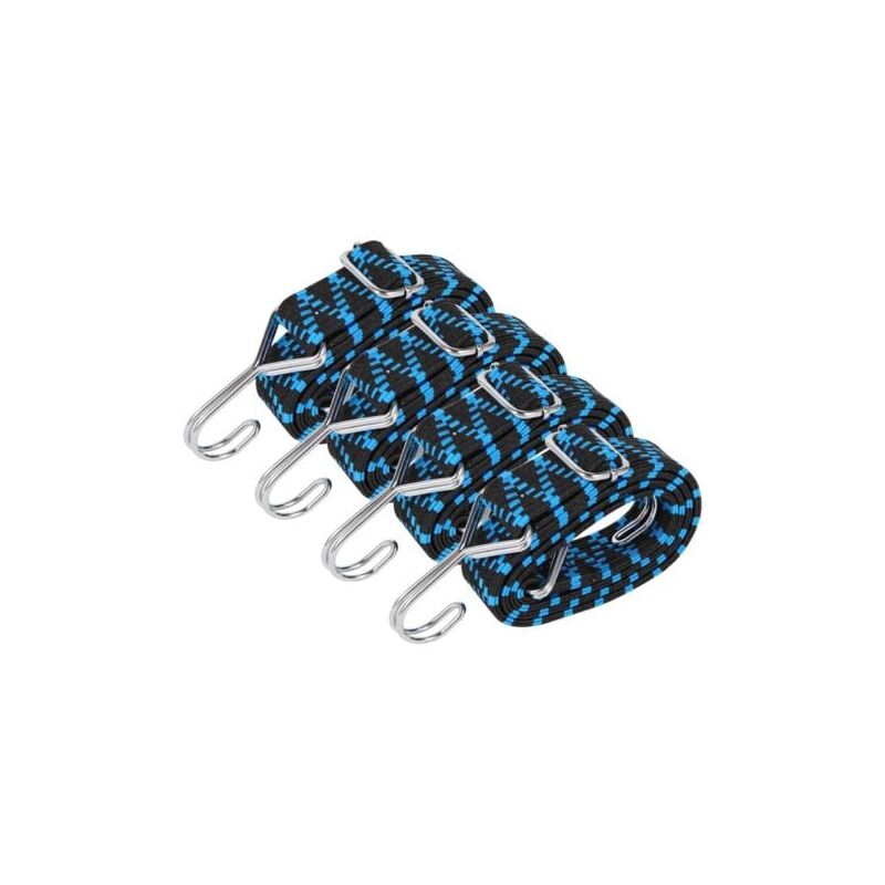 foto del prodotto tenditori elastici con ganci, confezione da 4 tenditori elastici regolabili, corda elastica piatta da 1 m, per piscina, tenda, campeggio, blu.