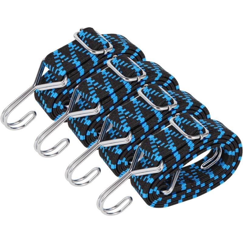 foto del prodotto tenditori elastici con ganci, confezione da 4 tenditori elastici regolabili, corda elastica piatta da 1 m, per piscina, tenda, campeggio, blu.