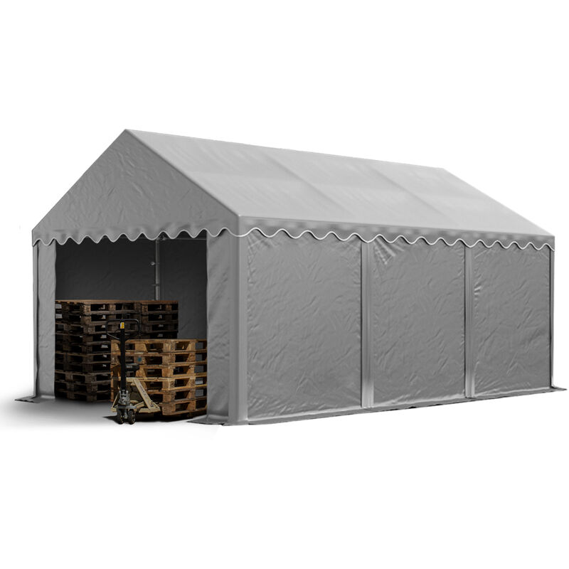 foto del prodotto tendone deposito 3x6 m pvc 750 n grigio tenda capannone telaio perimetrale e rinforzo del tetto toolport