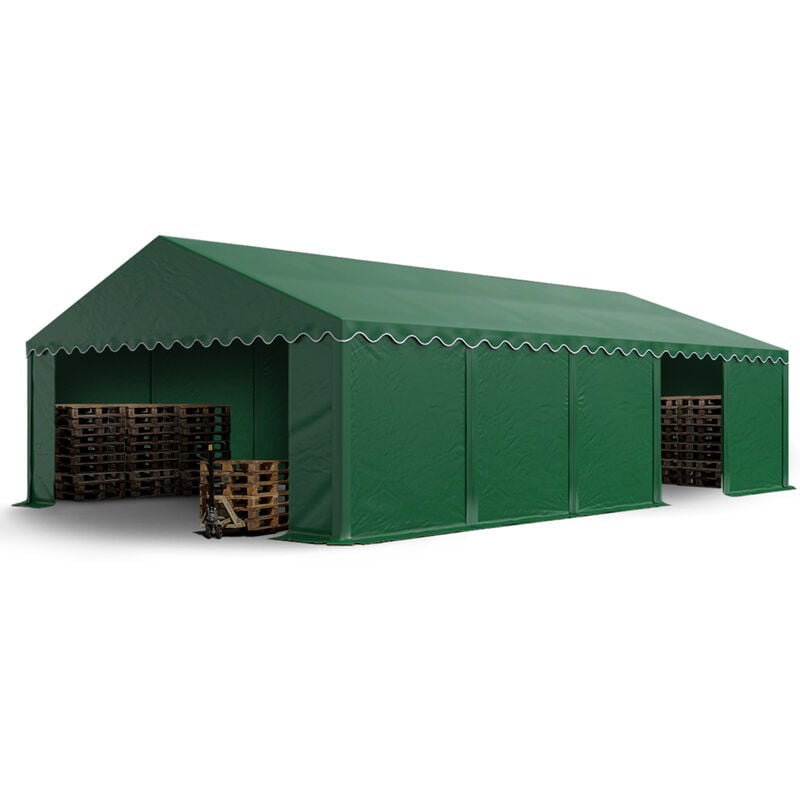 foto del prodotto tendone deposito 5x10 m pvc 700 n verde scuro impermeabile tenda capannone tenda di stoccaggio toolport